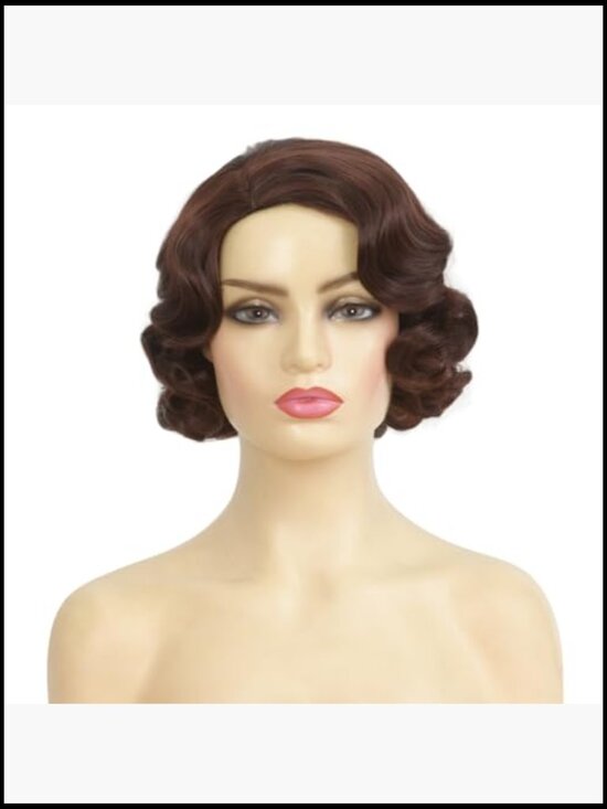 Short Curly Finger Wave Wig Retro 1920s Vintage Style Synthetic Hair Cosplay main image 4